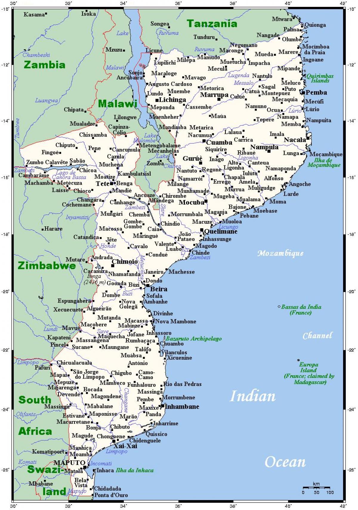 карта на Мозамбик 