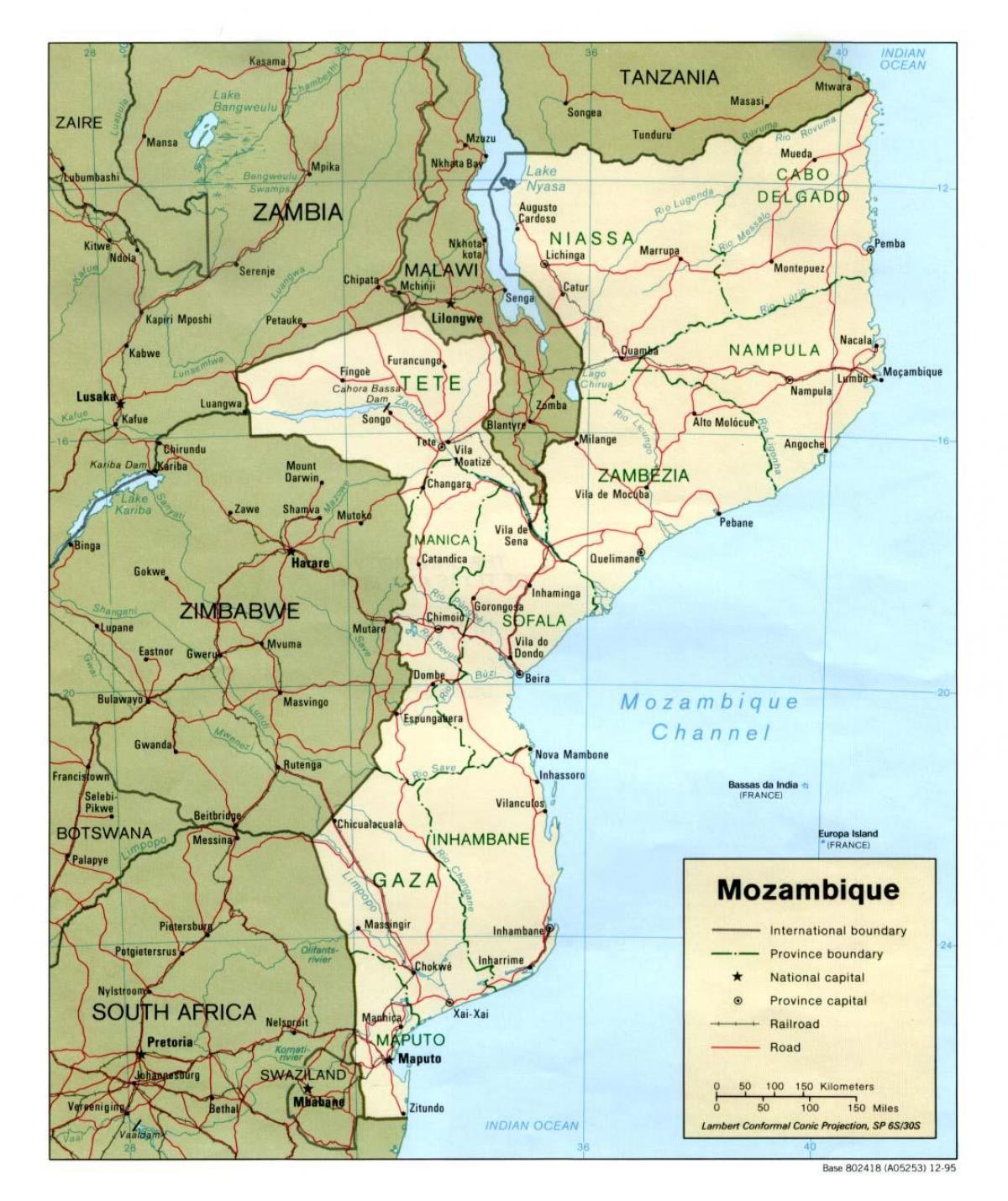 карта на Мозамбик подробна карта
