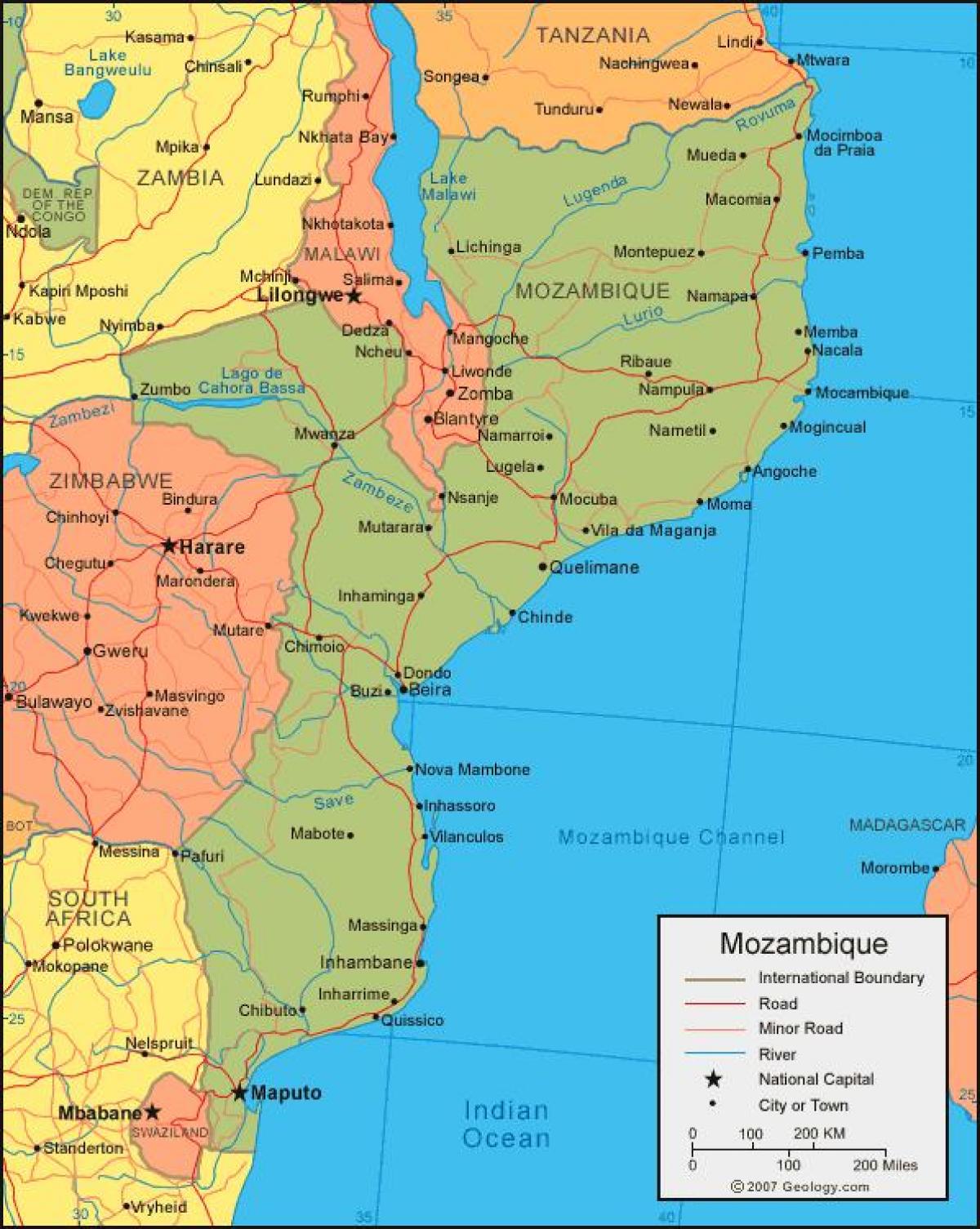 карта на крайбрежието на Мозамбик 